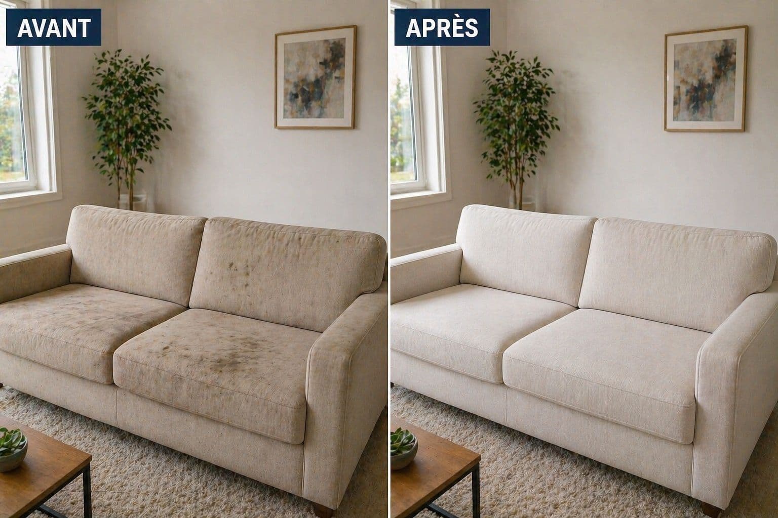 Nettoyage canapé avant après à Tanger – NordClean, intervention à domicile - Avant / Après